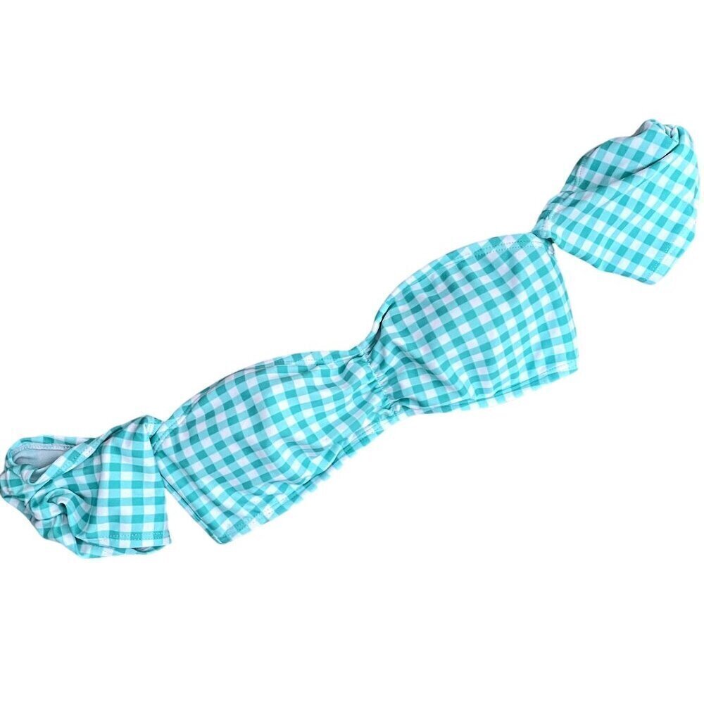 Lauren James green and white checkered‎ bikini top bra nylon spandex size small